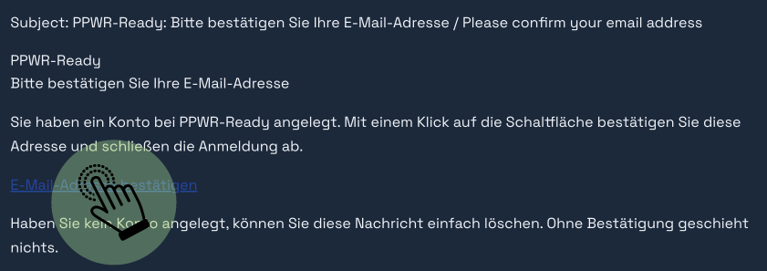 Bestätigungsmail mit dem Link "E-Mail-Adresse bestätigen"