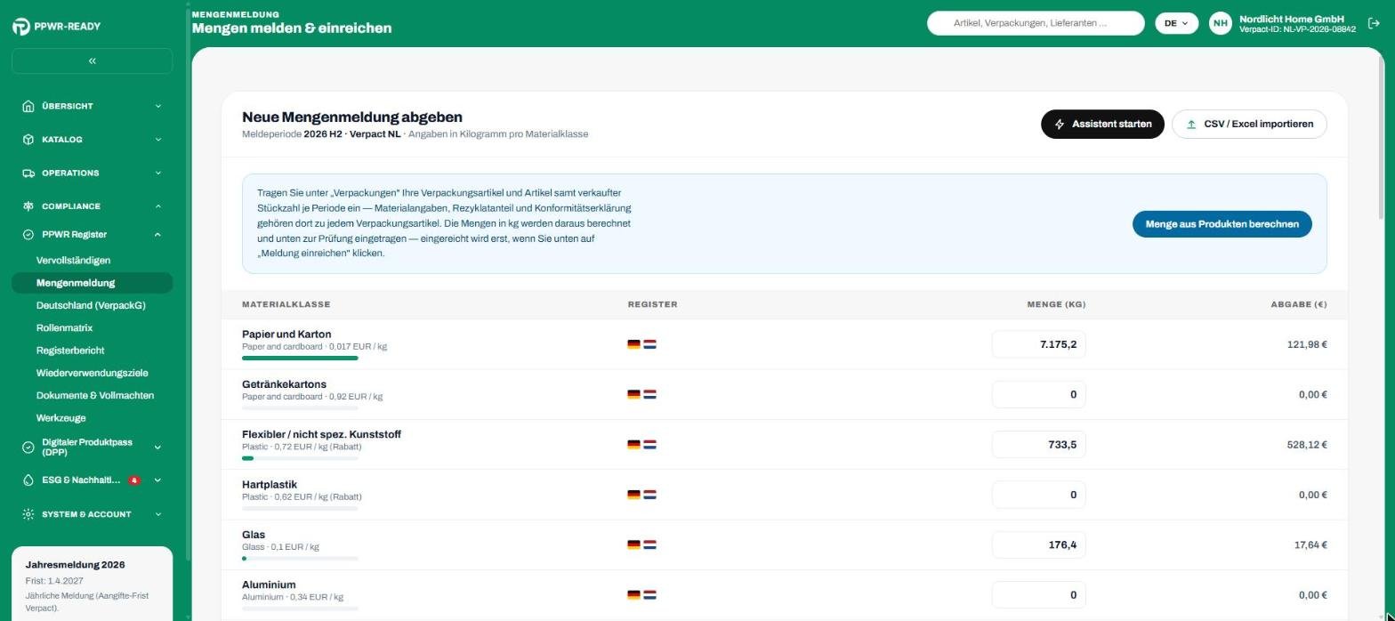 PPWR-Ready Dashboard: Mengenmeldung je Materialklasse mit Plausibilitätsprüfung